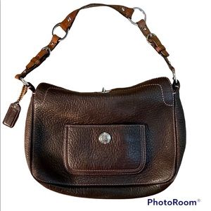 Coach Chelsea Pebbled Dark Brown Leather Turn-lock Hobo Shoulder Bag